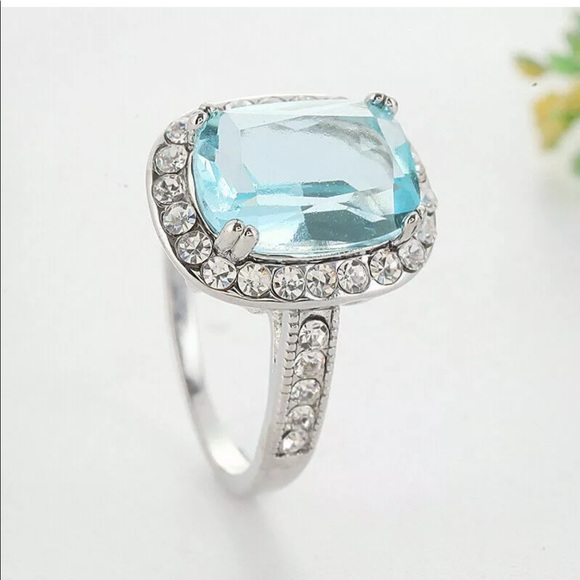 New silver 925 blue aquamarine Wedding ring - Picture 2 of 10